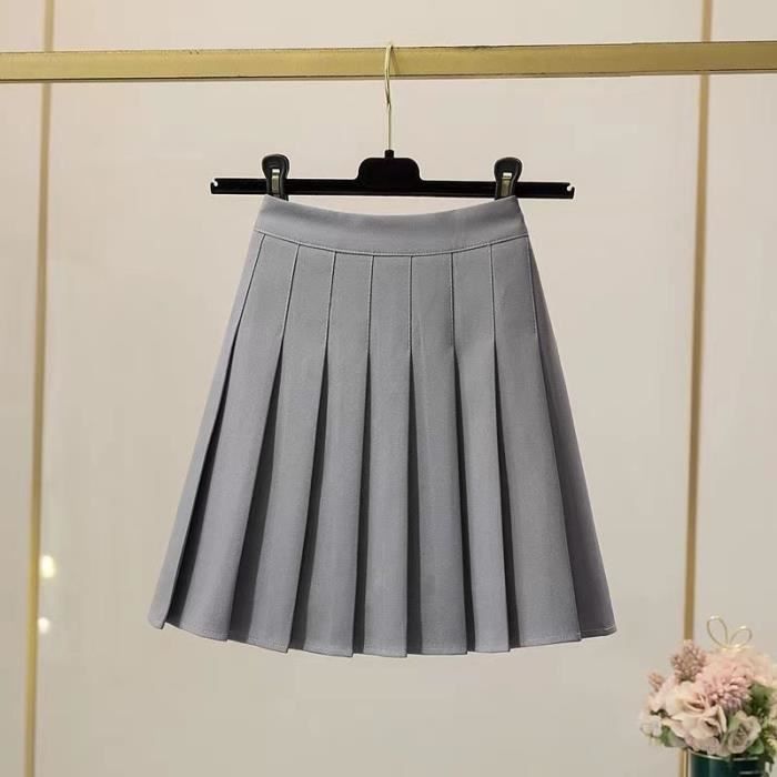 Jupe plissee B661611922 Taille haute pour femmes Ligne trapeze decontractee Uniforme scolaire japonais Blanc Cdiscount Pret a Porter