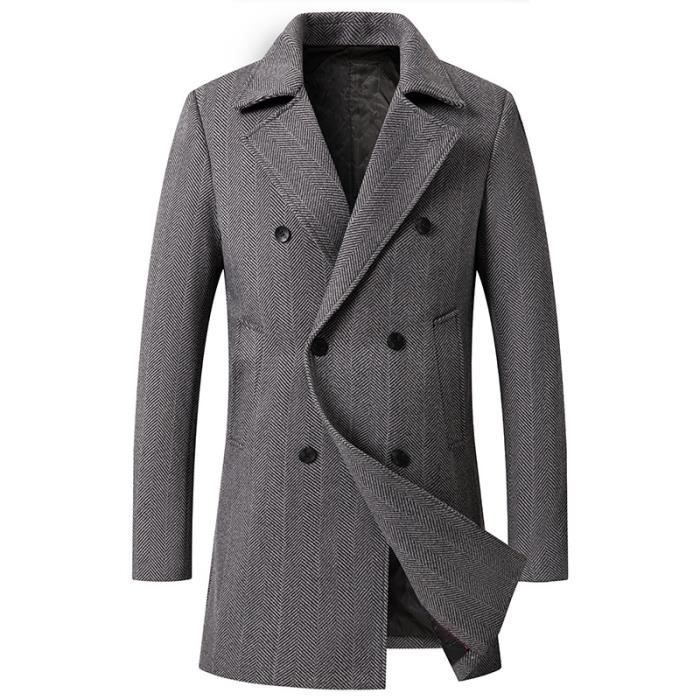 Manteau Homme en Laine Epais Mi long Manteau Hiver Melangee a Chevrons Double Boutonnage Gris Gris Cdiscount Pret a Porter