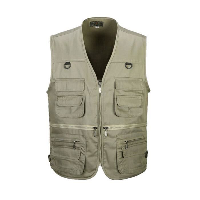 Gilet Homme Respirant pour Peche Camping Chasse Photographie Kaki Sans manche Multisport Cdiscount Sport