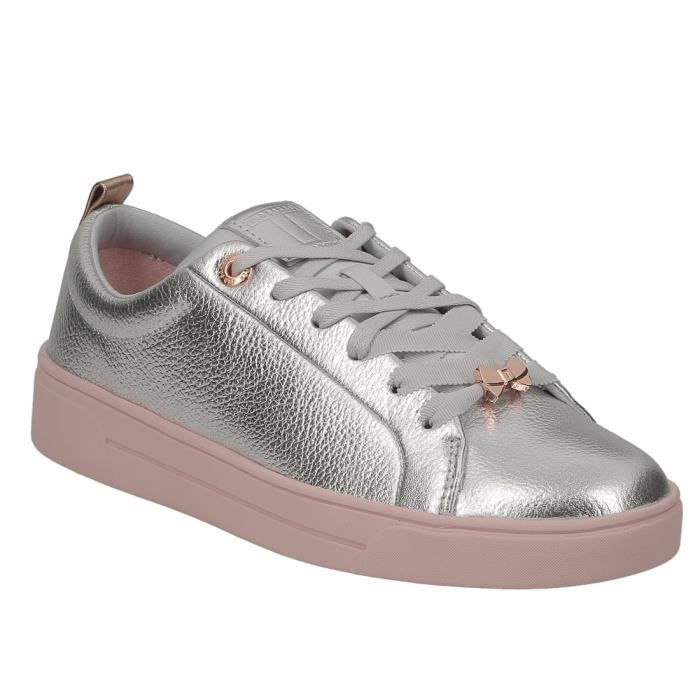Basket mode dame basse Ted Baker Ailbe en cuir blanc et doré avec motifs  d'oiseaux. Argent - Cdiscount Chaussures