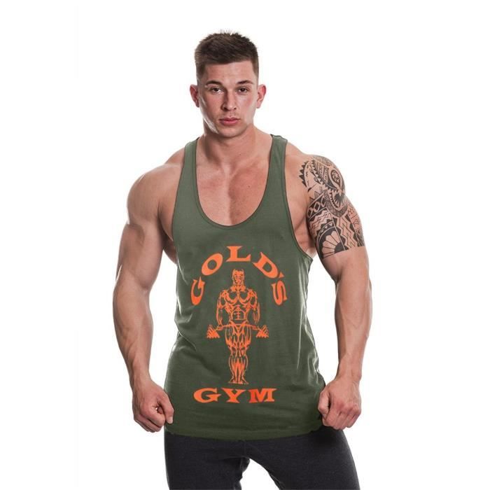 Débardeur Golds Gym Muscle Joe Premium pour Hommes - Vert/Orange - Multisport