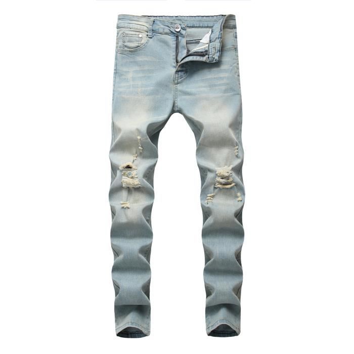 Jeans déchirés homme Pantalon jeans homme Jean Droit Hommes Jean à délavage élastique slim Casual (Taille US)