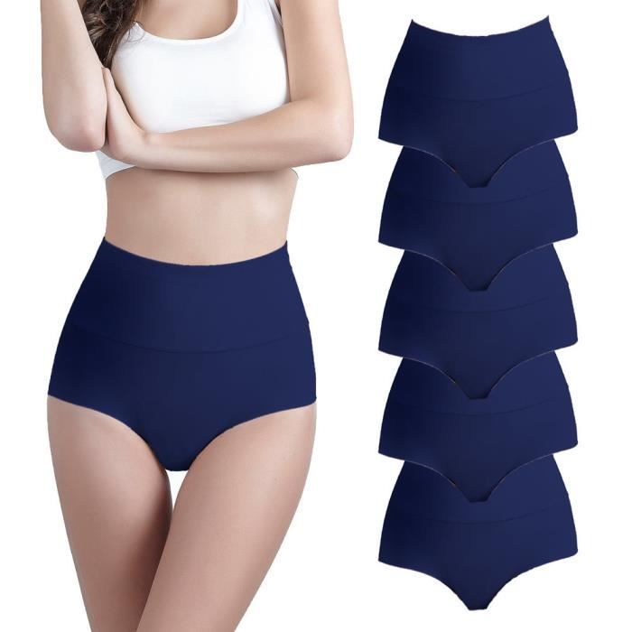 Lot De 5 Culotte Taille Haute Slip Femme Boxers Couture En Coton Microfibre  Doux Stretch Slips Bleu - Cdiscount Prêt-à-Porter