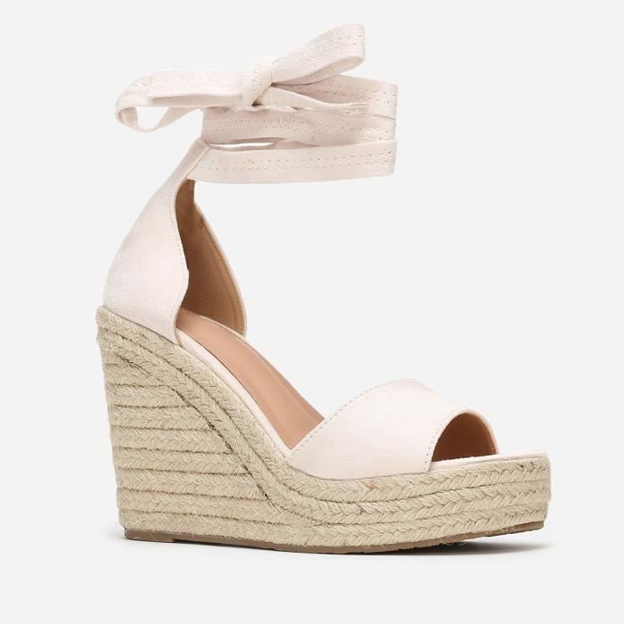 Sandales compensées à semelle style osier - Beige