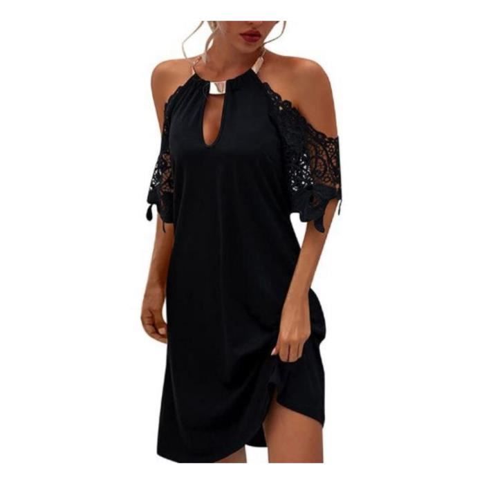 Robe Sexy Grande Taille A Manches Courtes Epaules Denudees Robe Courte Robe Chic Femmes Ete noir S Noir Cdiscount Pret a Porter