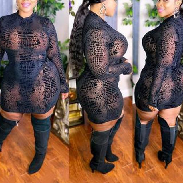 Robe Robe en maille pour femmes grande taille 4XL 5XL Patchwork transparente moulante Mini longueur Sexy boite de nuit Large Dress Cdiscount Pret a Porter