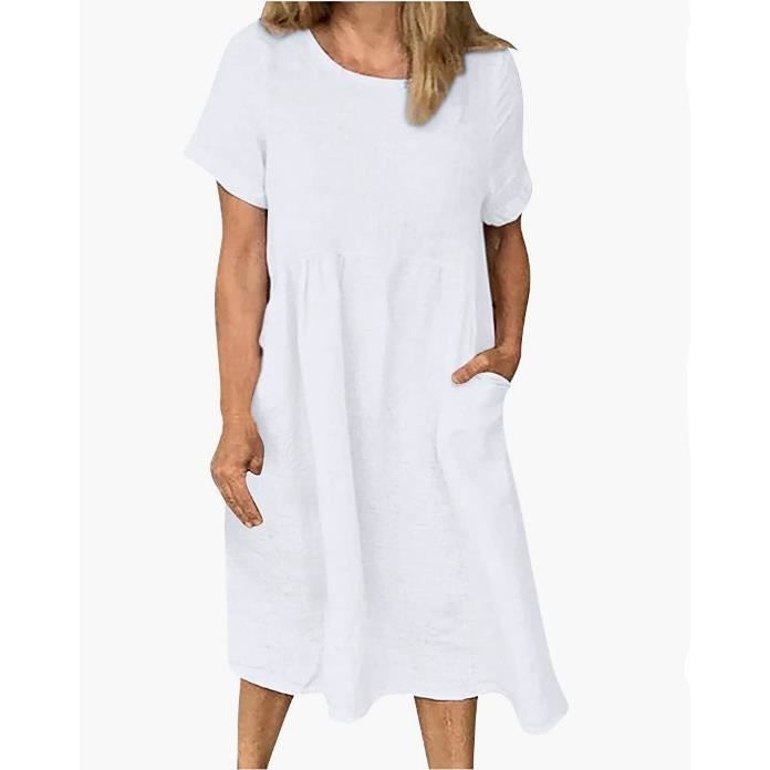 Robe d ete Lin Ample Sport Decontractee Ete Elegant Loisirs Vintage Grande Taille Bretelles Pas Cher Ultraleger Blanc Cdiscount Pret a Porter