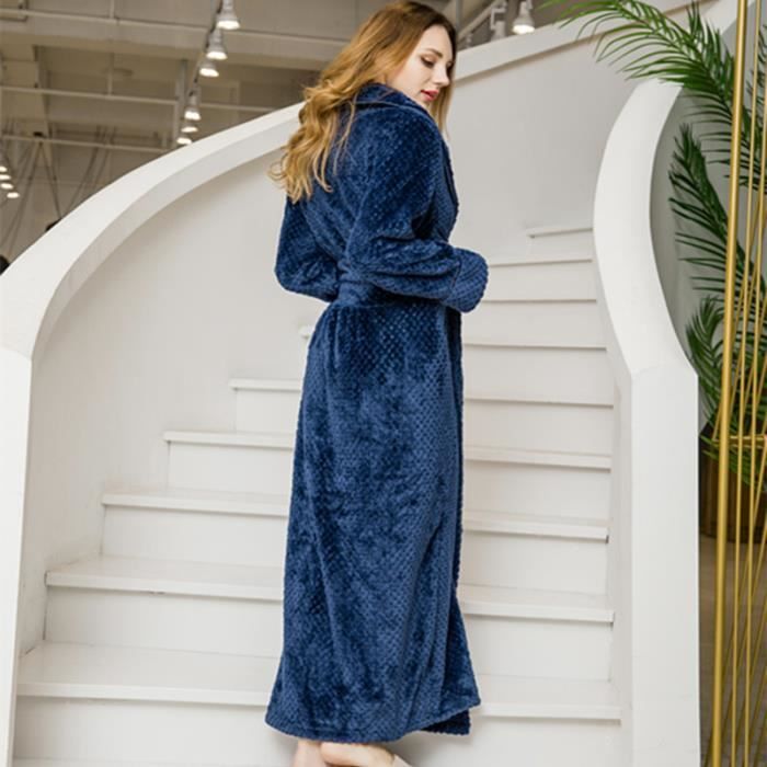 Peignoir de Bain Femme Col Ch le Flanelle Peignoir Polaire Chaud