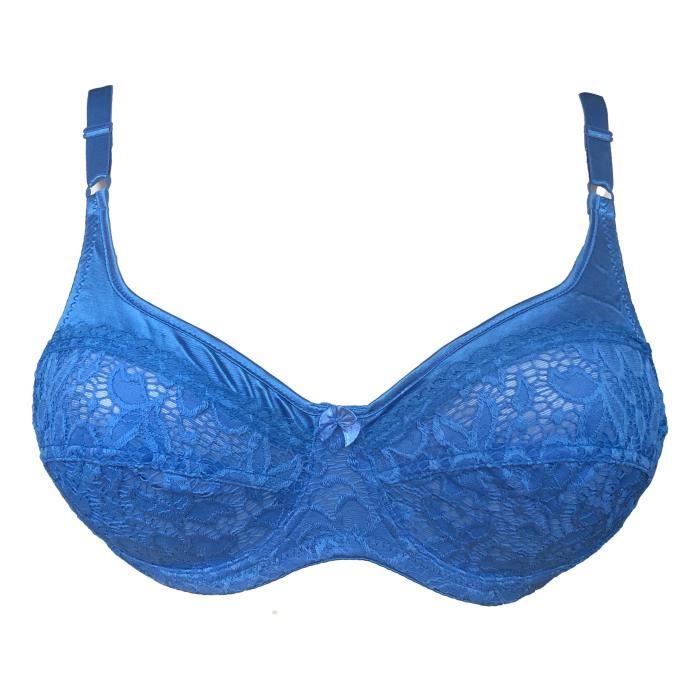 Soutien gorge à armature dentelle et satin bleu 100D Lingerie