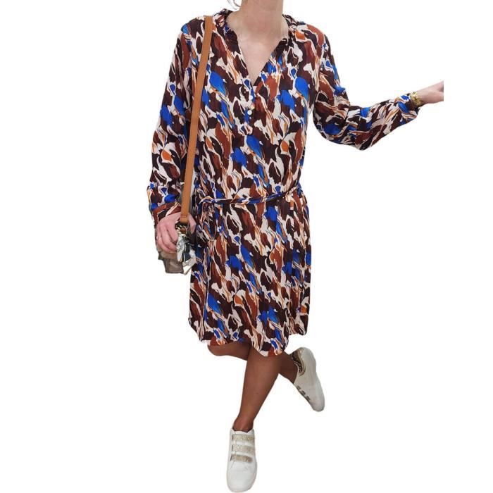 Robe femme droite marron bleu roi Muriel Marron Cdiscount Pret a Porter