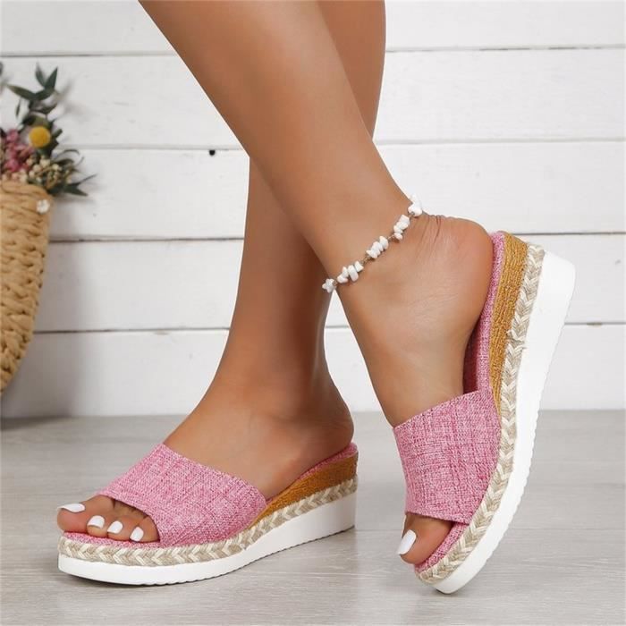 Sandales compensées rose cheap