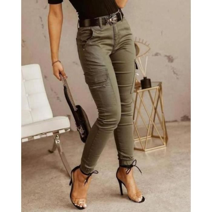 Pantalon Cargo Femme MR Vert Multi Poches Streetwear Taille Haute Vert Cdiscount Sport