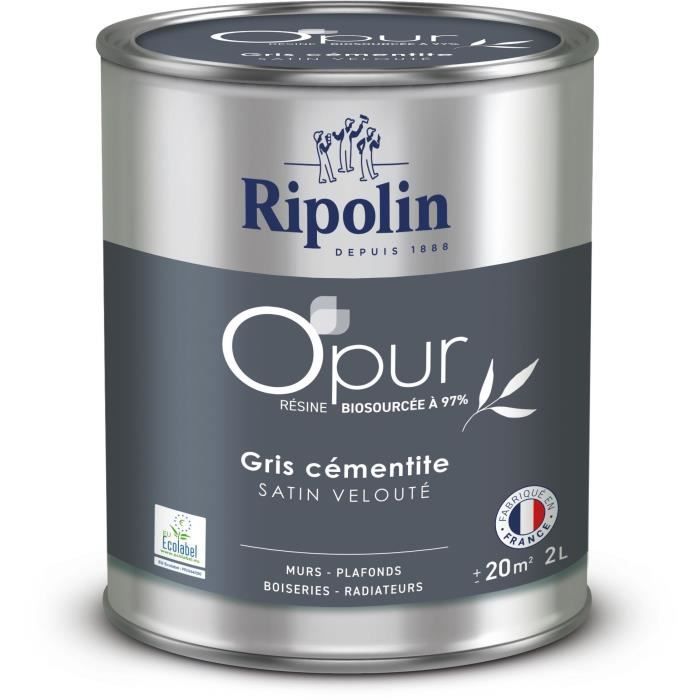 Peinture OPUR murs boiseries & radiateurs - RIPOLIN - 472185 - Gris cementite - Satin veloute - 2 L