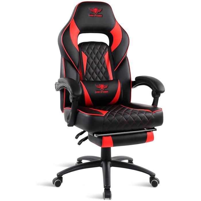 Chaise Gaming - Spirit Of Gamer - Mustang Series Rouge - Simili Cuir - Inclinable 135° - Repose Pieds