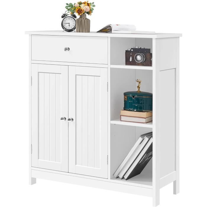 Meuble Salle De Bain VASAGLE Blanc - Armoire Rangement 3 Étagères 2 Portes 75x30x80 Cm