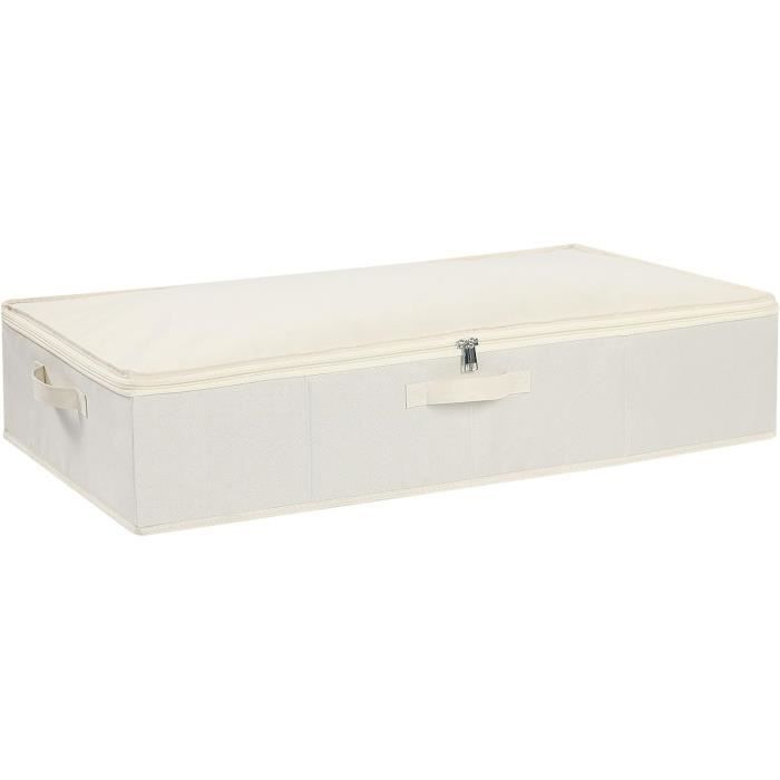 Lot De 2 Boîtes Rangement Sous Lit 60x30x15 Cm Beige – Pliables Avec Couvercle, 4 Poignées, Grand Volume