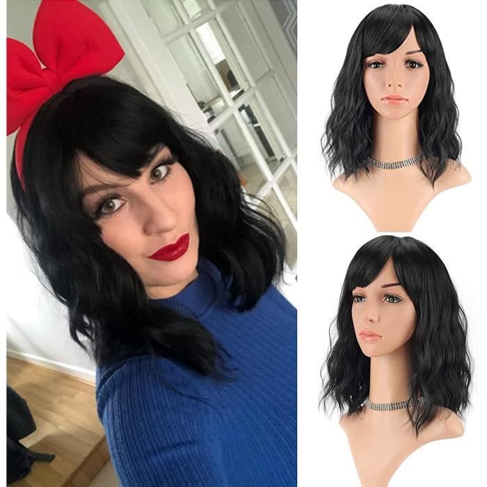 Mercredi Addams perruque tressée perruques noires avec bang pour costume de fête d'Halloween cheveux naturels pour cosplay