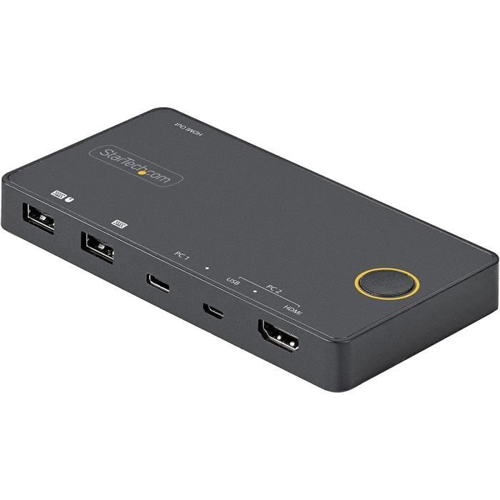 StarTech.com Switch KVM Hybride 2 Ports USB-A + HDMI & USB-C - Ecran Unique HDMI 2.0 4K 60Hz - Commutateur KVM Compact Deskto