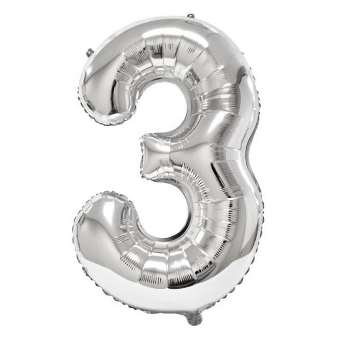 Ballon géant anniversaire argent chiffre 3 (x1) REF/BA3012 - Cdiscount  Maison