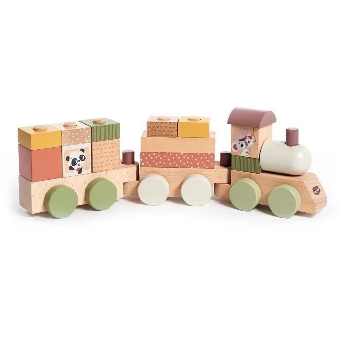 Tiny Love Train jouet en bois Trieur de formes en bois avec 3 wagons et 14 blocs de jeu empilables Dès 18 mois Boho Chic