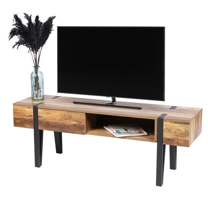 Meuble TV avec tiroir bois et métal Brams - Naturel