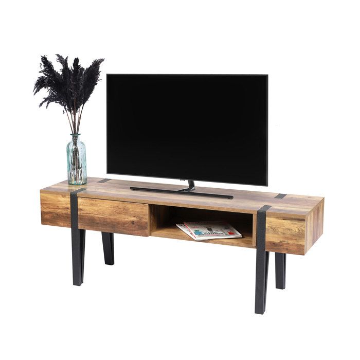 Meuble TV avec tiroir bois et métal Brams - Naturel