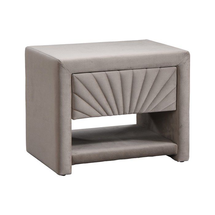 Table de chevet - 1 tiroir et 1 niche - Velours - Beige - ULAMI