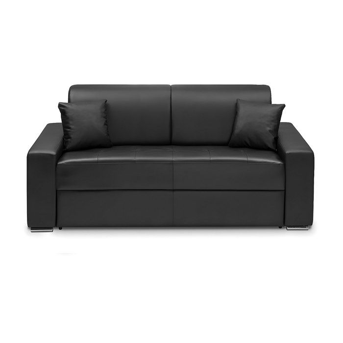 Canapé 3 places convertible express en simili - Noir - Couchage à lattes larges 140 cm - Matelas 14 cm EMIR