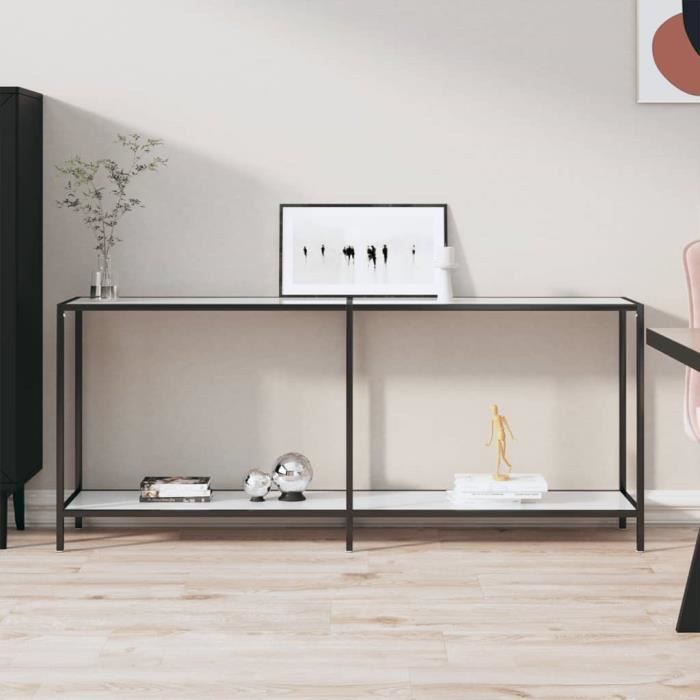 vidaXL Table console Blanc 180x35x755 cm Verre trempé