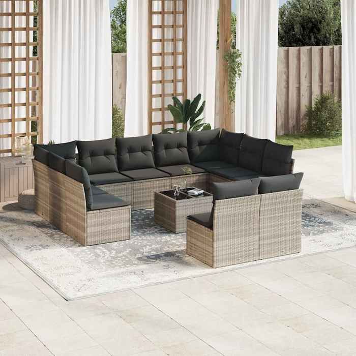 vidaXL Salon de jardin 9 pcs avec coussins Crème - vue 2