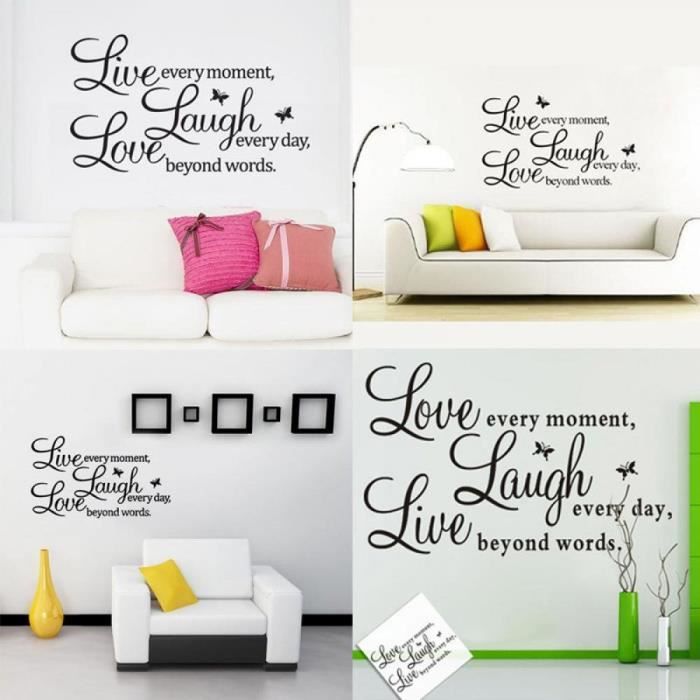 Sticker Mural Amovible pour Chambre à Coucher Motif Live Laugh Love