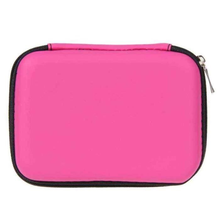 Étui pour Disque Dur 2,5 Pouces, étui de Transport pour Disque Dur, Sac de Support pour Disque Dur USB, boîtier de Protection Portable pour disques durs 2,5 Pouces, câble, écouteurs (Rose Rouge