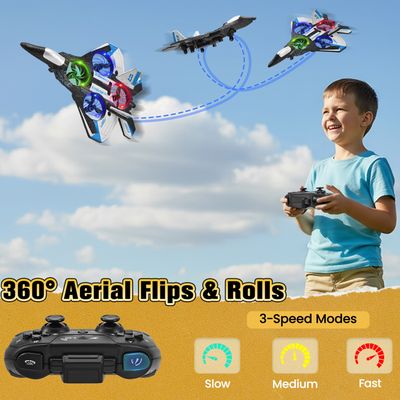 Avion RC 3 Vitesses – LED, 2 Batteries – Tonneaux 360° – Débutant – Bleu