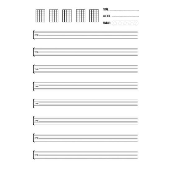 Cahier de musique special guitare: 100 Pages de tablatures vierges pour  guitariste - 8 tablatures et 5 diagrammes d'accords par page - Cdiscount  Beaux-Arts et Loisirs créatifs