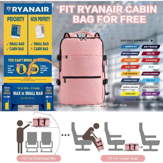 Sac De Cabine 40x20x25cm Ryanair Approuvé - Avec Sac TSA Et Sac à Chaussures - 20L Blanc