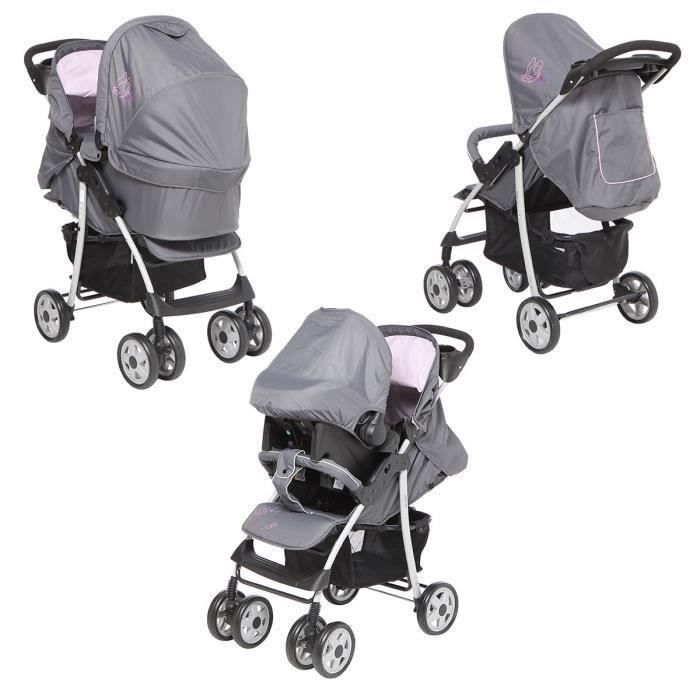 Poussette combinee 3 en 1 HAUCK Trio Shopper Rose Compacte et legere Cdiscount Puericulture Eveil bebe
