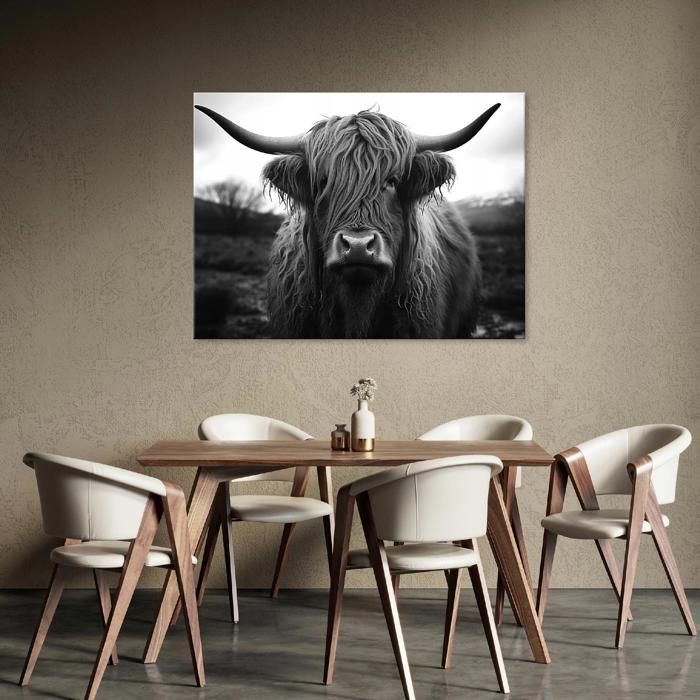 Lot De 2 Tableaux Toile Vache Des Highlands Drôle - Noir Et Blanc, Format 16x12 Pouces - Déco Ferme