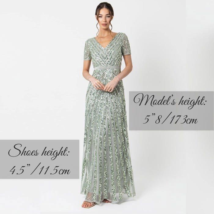 Maya deluxe AZ2624 MM Green Lily Short Sleeve Stripe Embellished Maxi Dress Robe de Demoiselle d honneur Femme Vert Cdiscount Pret a Porter