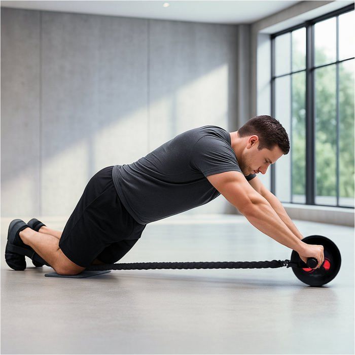 Roue Abdominale Avec élastiques - Lot De 4 Outils Fitness - Pour Renforcement Abdominaux Et Musculation