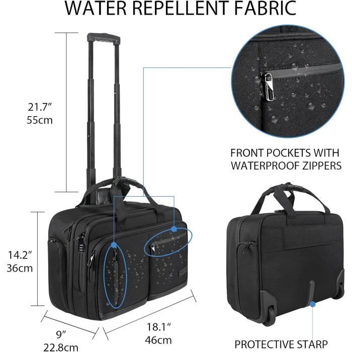 IPEB Sacoche Ordinateur Portable 17,3" à Roulettes Imperméable - Sac Voyage Affaires Avec RFID Et Roues - Noir