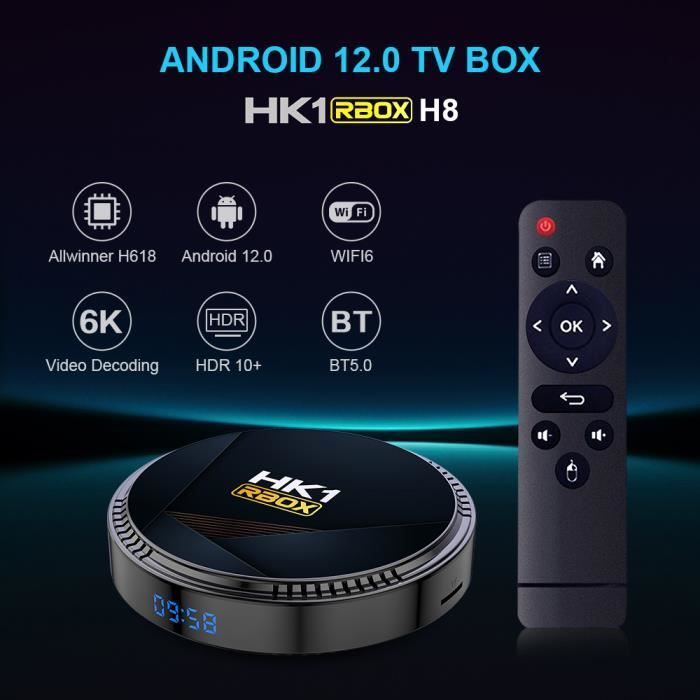 Boîtier Smart TV 6K Ultra HD Android 12.0 avec télécommande, 4 Go