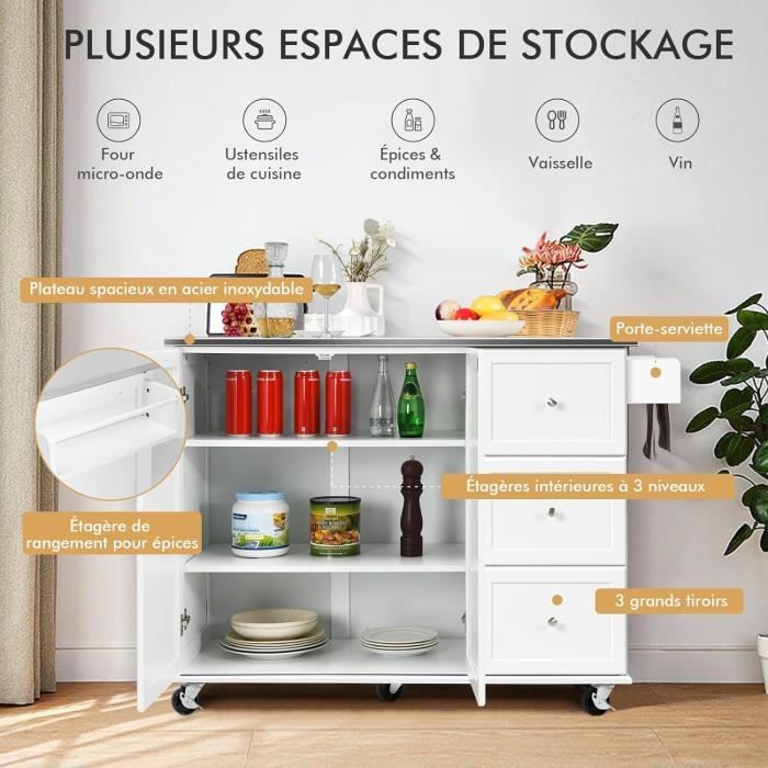 Treesunshine Chariot De Cuisine Avec Roulettes, Chariot De Cuisine Avec
