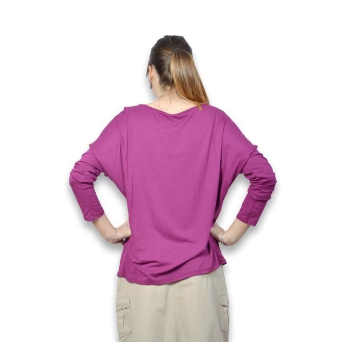 T-shirt manches longues prune femme