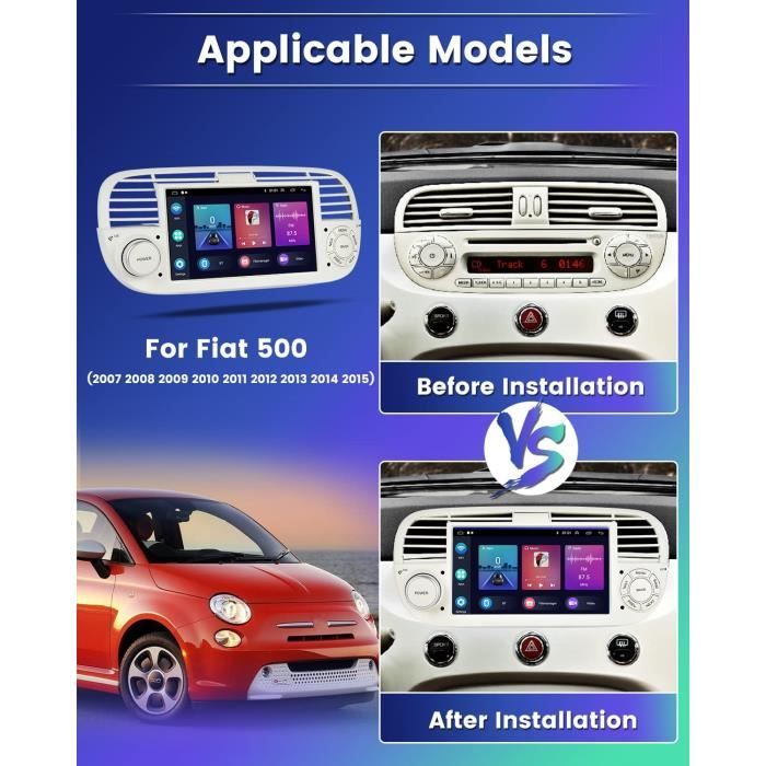 Autoradio tactile GPS Bluetooth Android & Apple Carplay Fiat 500 + caméra  de recul, autoradio fiat 500 carplay 