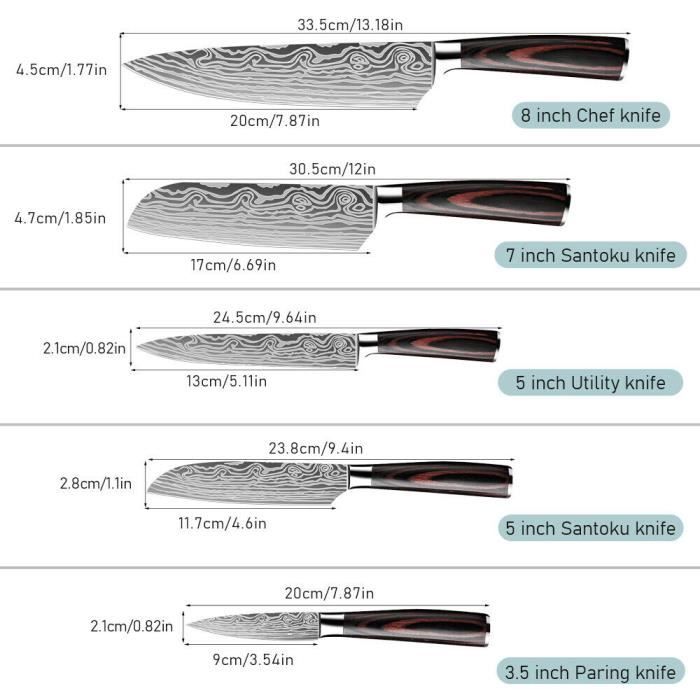 Set de couteaux 7pcs ,Avec aiguiseur manuel et couteau de cuisine Damas Bloc  de couteaux en acier inoxydable Couteaux de cuisine - Cdiscount Maison