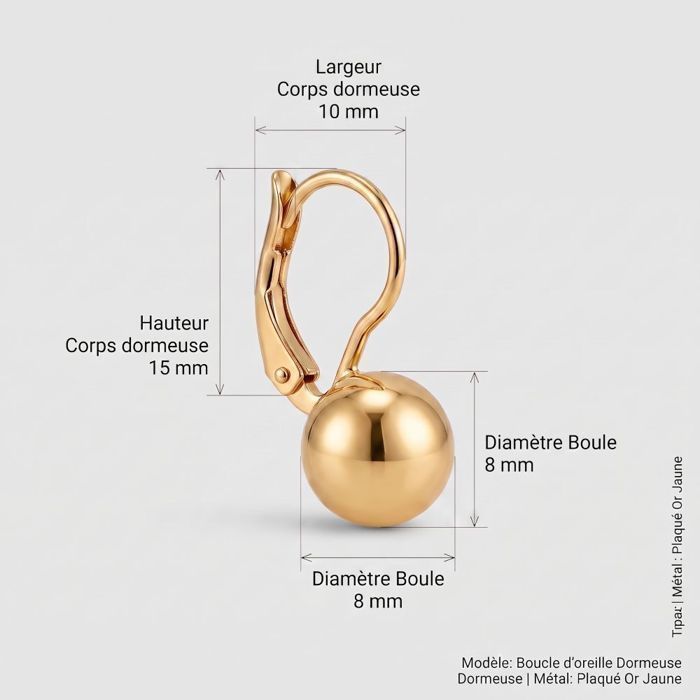 Boucles D'oreilles Dormeuses Boule 7mm Plaqué Or 750/1000 (3 Microns) - Bijou Femme Neuf Avec étiquettes