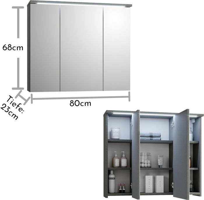 Armoire de Toilette pour Salle de Bains, avec Éclairage LED et Nombreux
