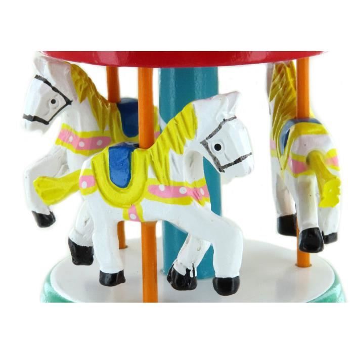 Boîte à Musique Carrousel En Bois – Manège Miniature Animé Avec Chevaux, Mécanisme 18 Notes | Mélodie « La Flûte Enchantée » Mozart