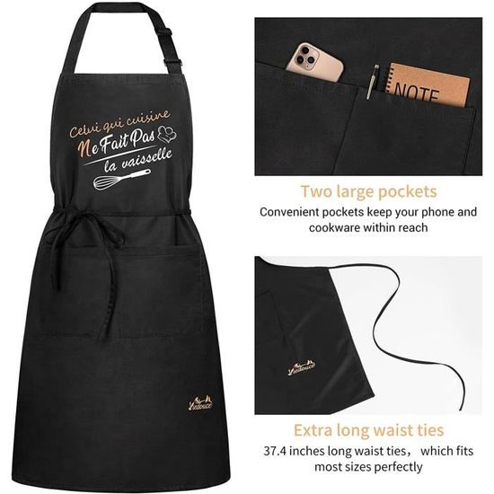 Tabliers De Cuisine Professionnels - Lot De 2 (noir Et Vert), Imperméables, Avec Poche, Unisexe - 6