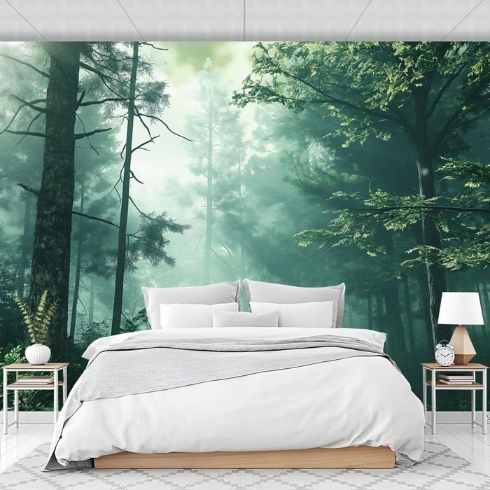 Wallpaper Papier Peint Panoramique Forêt Brumeuse 350x256cm Poster ...
